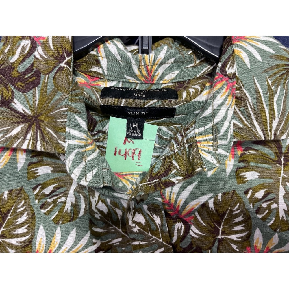 Banana Republic Slim Fit Linen Cotton Blend Tropical Camp Shirt Mens Medium - Picture 9 of 9